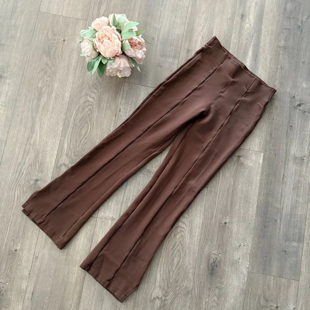 Abercrombie & Fitch Chocolate Brown Split Hem High Rise Pintuck Bootcut Trousers